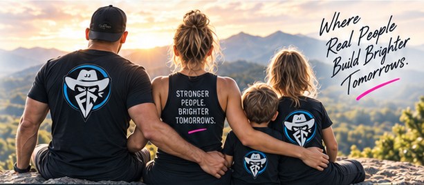 Family overlooking a mountain landscape, from the supplied Outlaw brand concept.